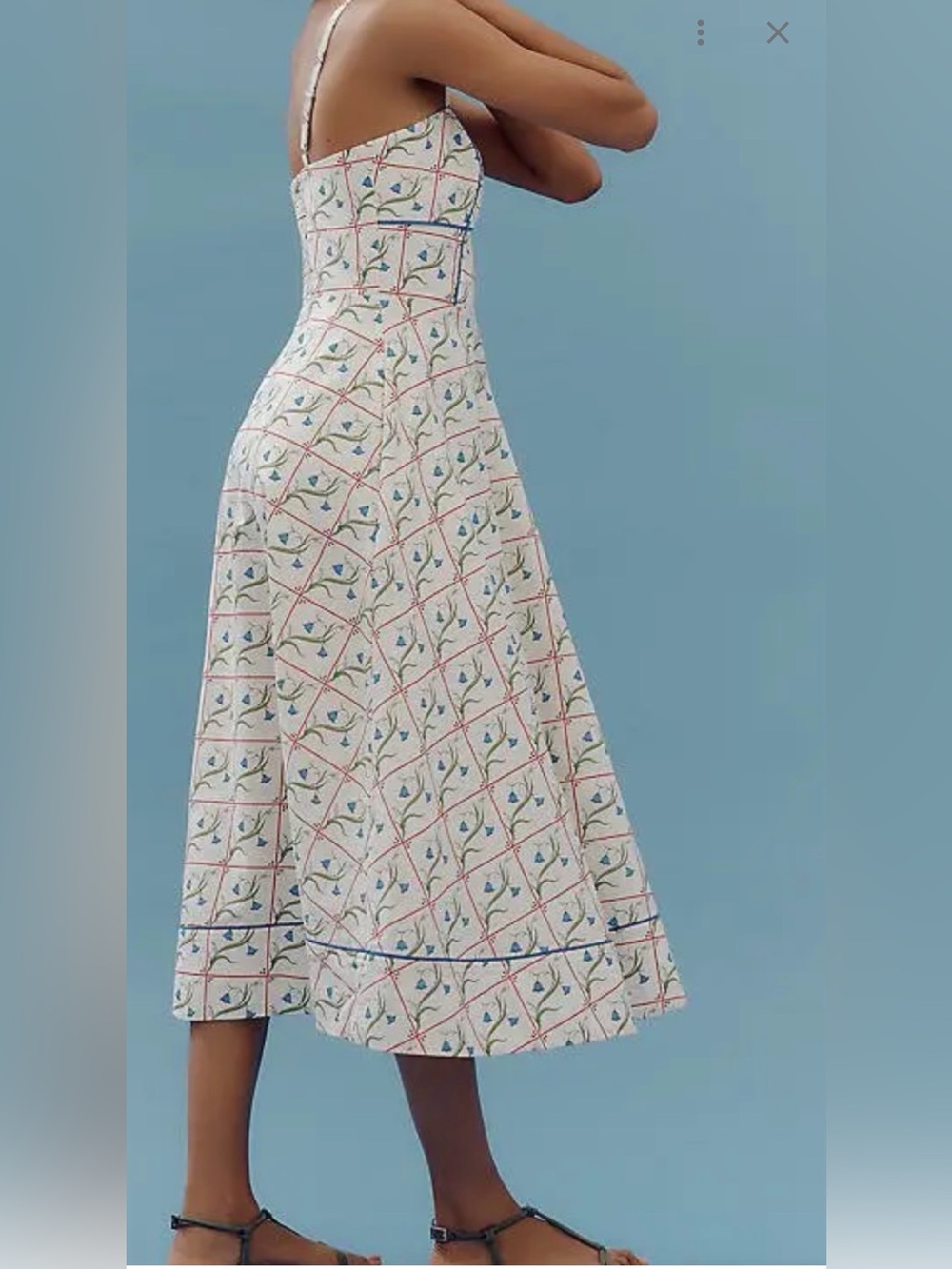 JOIE WHITE FLORAL PRINT MID SLIP DRESS WITH BLUE TRIM SIZE 4 NWT